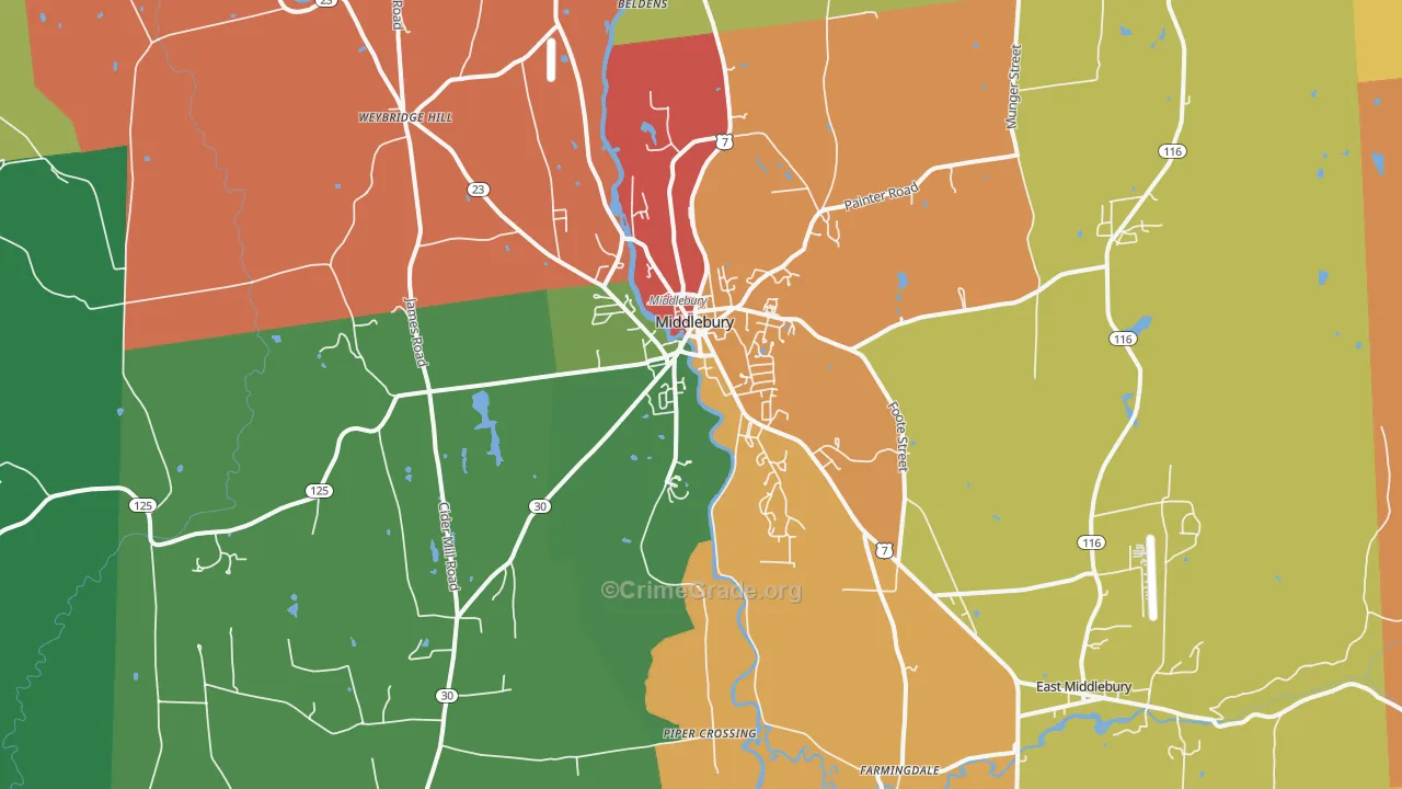 Middlebury, VT Map of Assault Rates