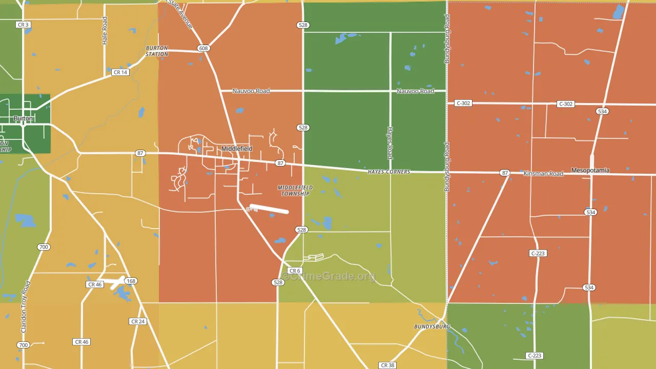 Middlefield, OH Map of Assault Rates
