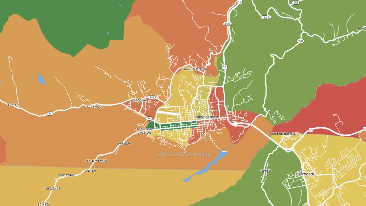 Middlesboro, KY Map of Assault Rates