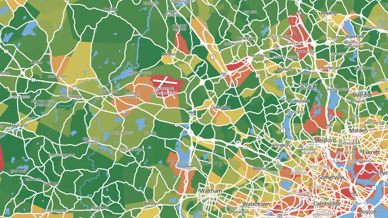 Middlesex County, MA Map of Assault Rates