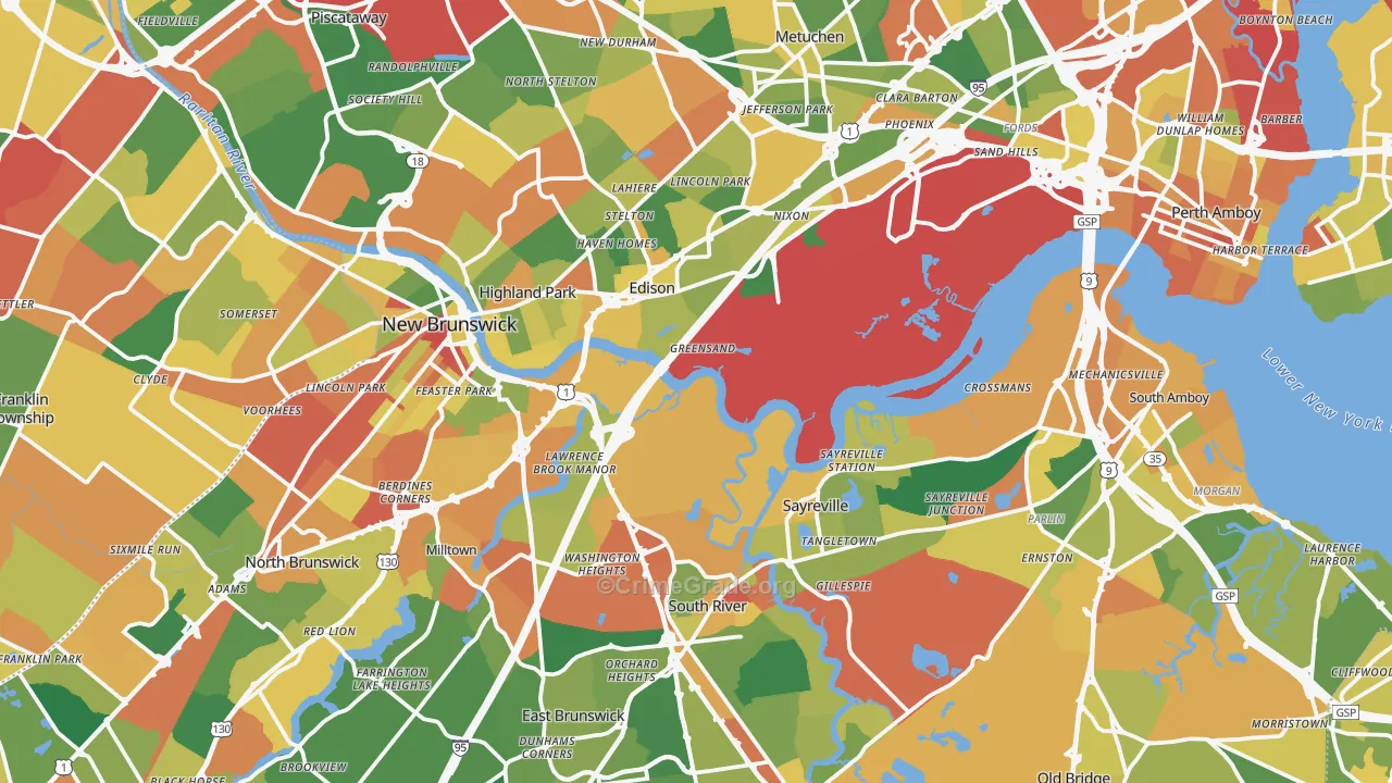 Middlesex County, NJ Map of Assault Rates