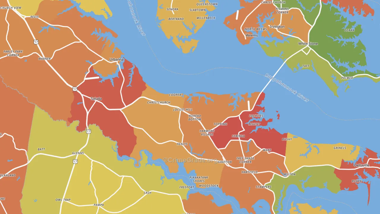 Middlesex County, VA Map of Assault Rates