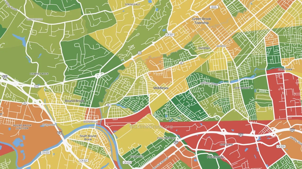 Middlesex, NJ Map of Assault Rates