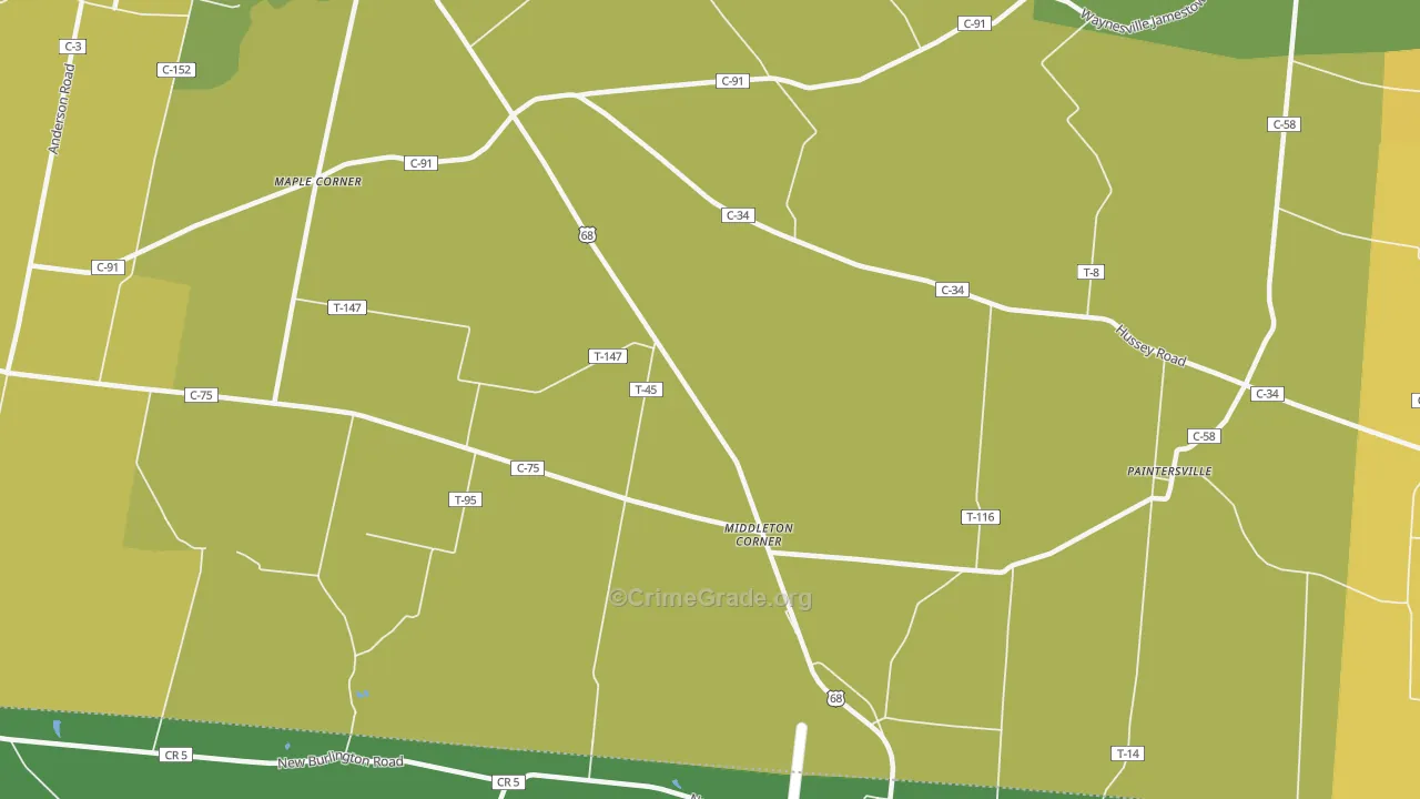 Middleton Corner, OH Map of Assault Rates