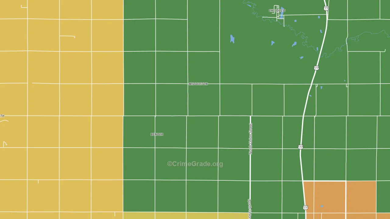 Middleton, OK Map of Assault Rates