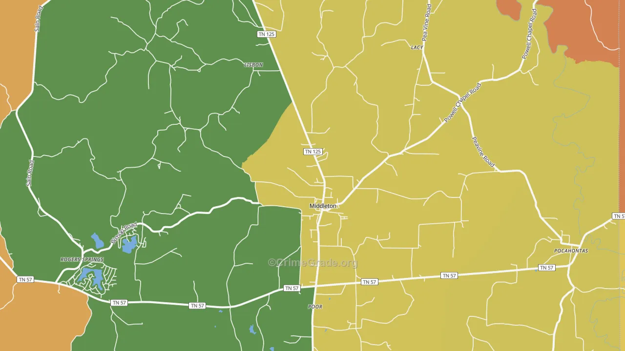 Middleton, TN Map of Assault Rates