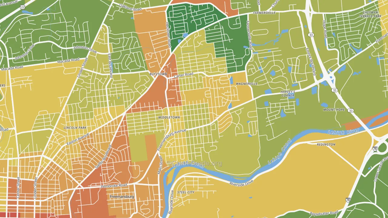 middletown, Bethlehem, PA Map of Assault Rates