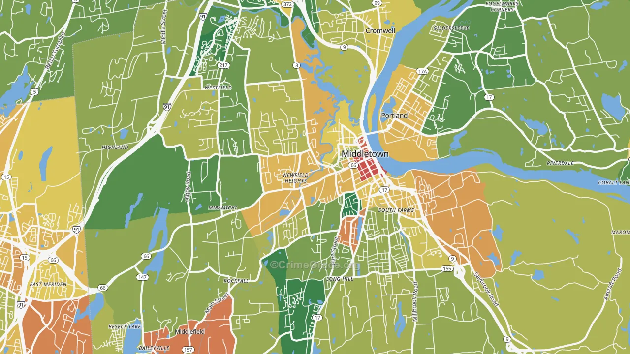 Middletown, CT Map of Assault Rates
