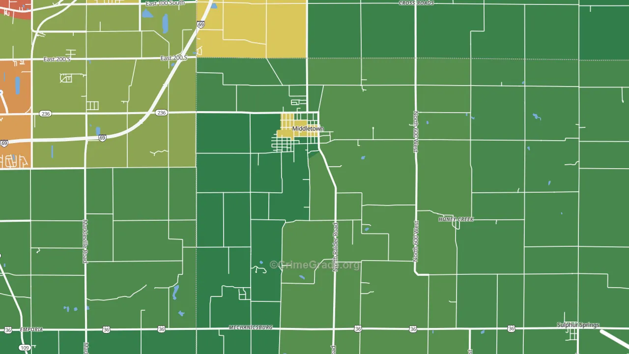 Middletown, IN Map of Assault Rates