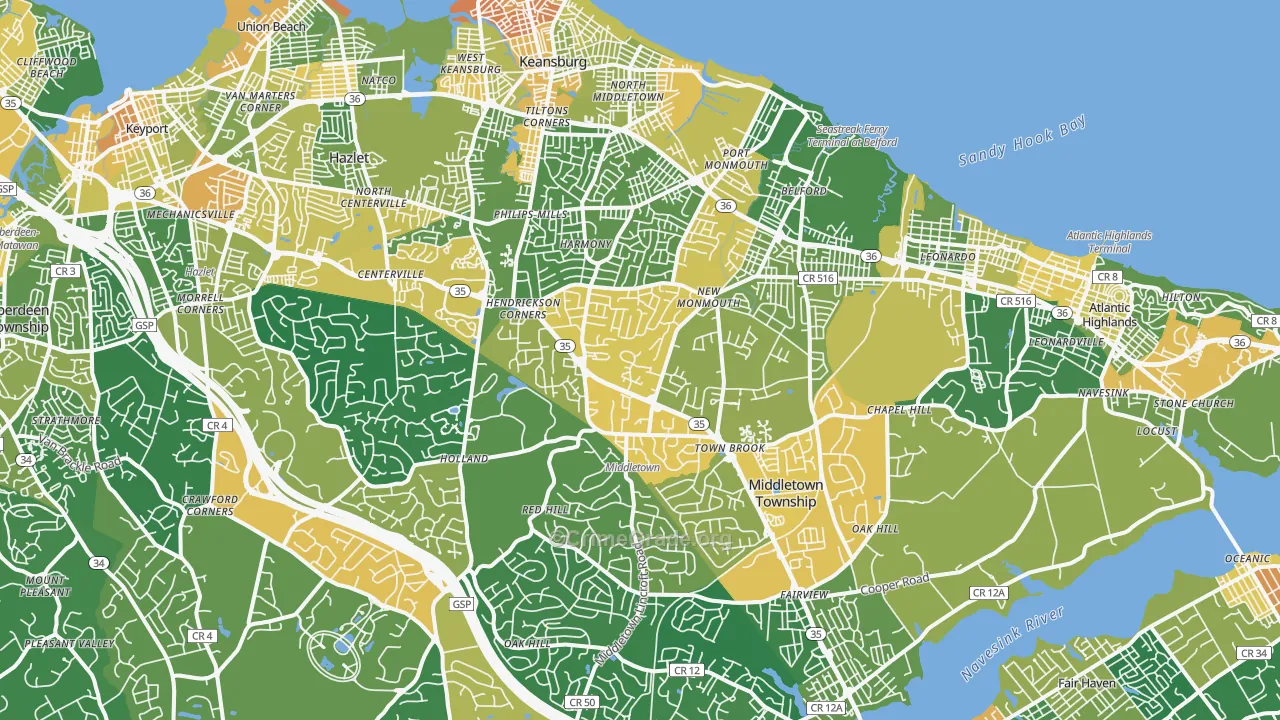 Middletown, NJ Map of Assault Rates
