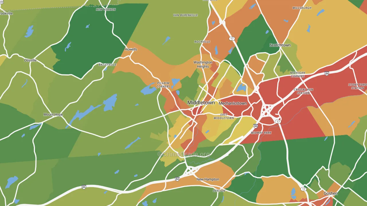 Middletown, NY Map of Assault Rates