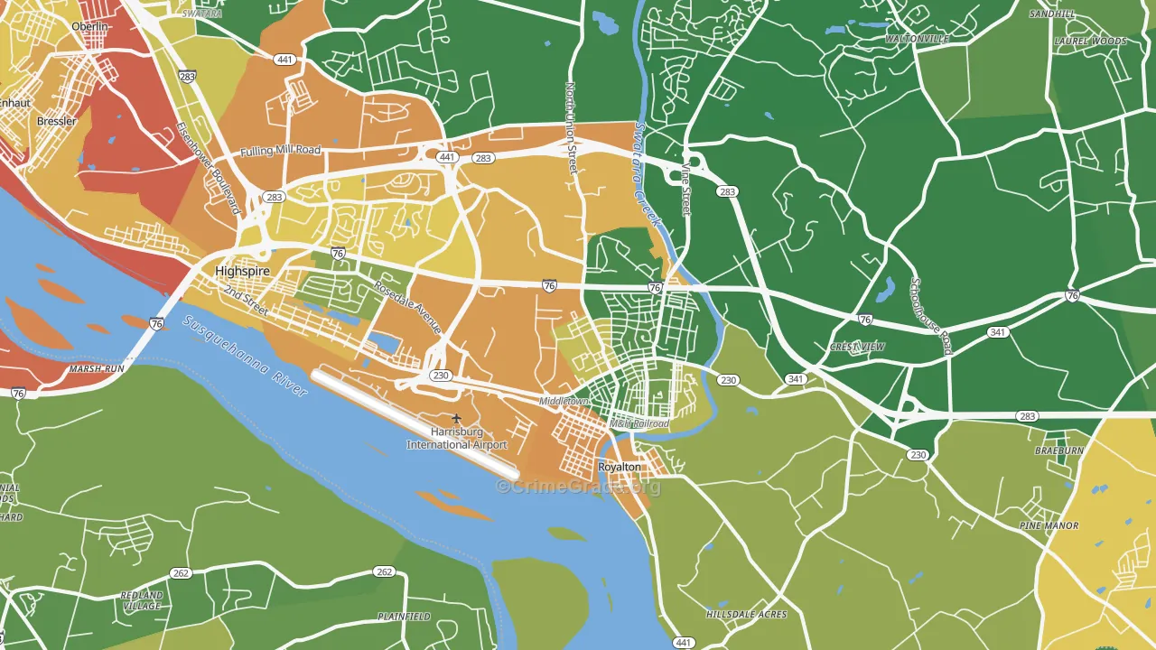 Middletown, PA Map of Assault Rates