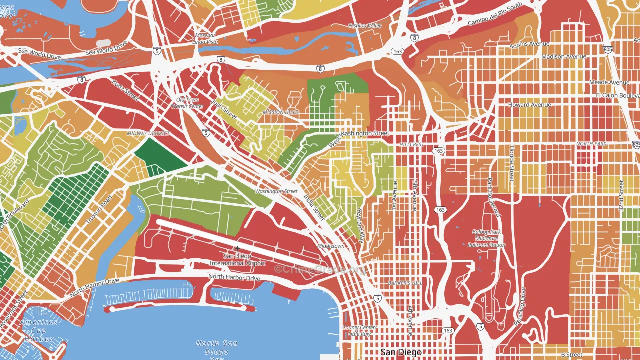 Middletown, San Diego, CA Map of Assault Rates