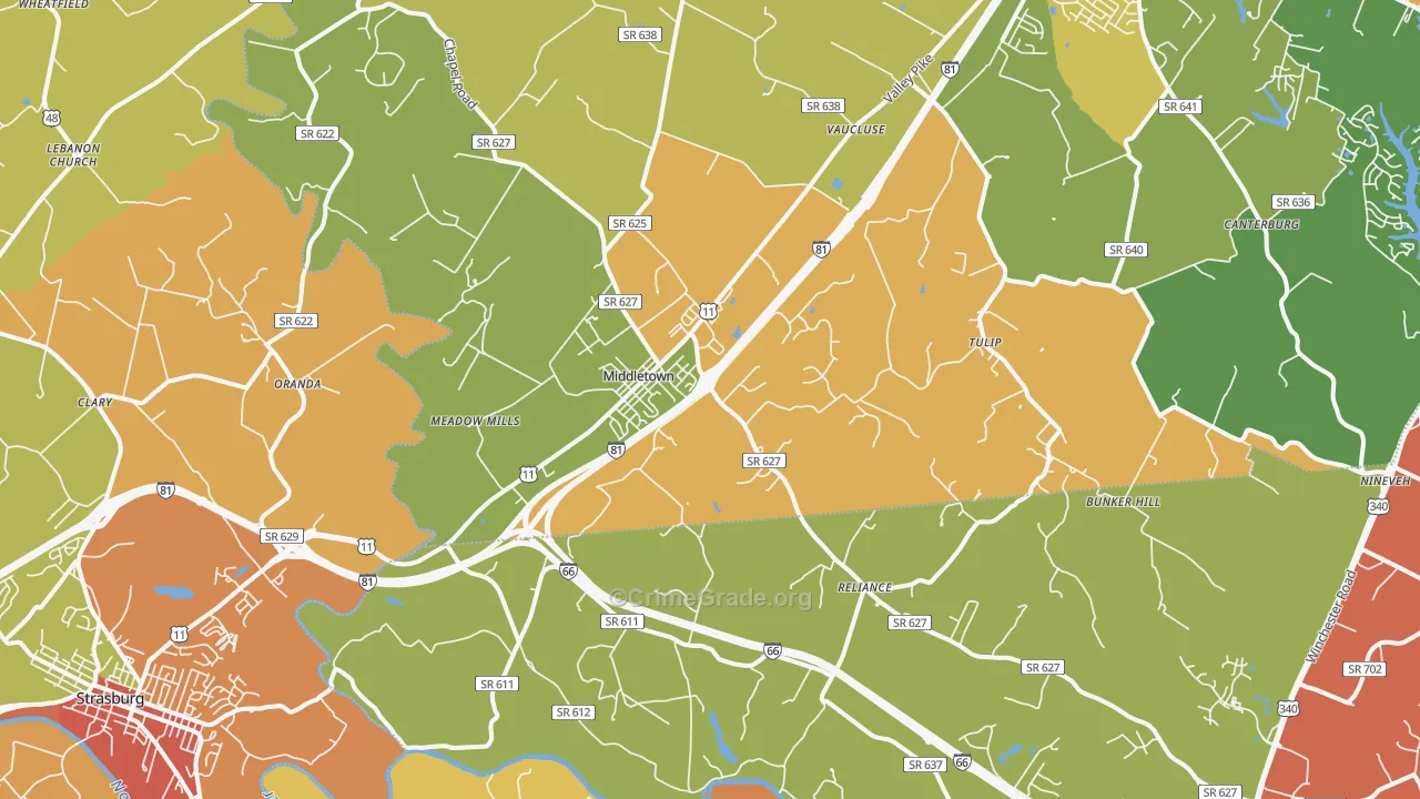 Middletown, VA Map of Assault Rates