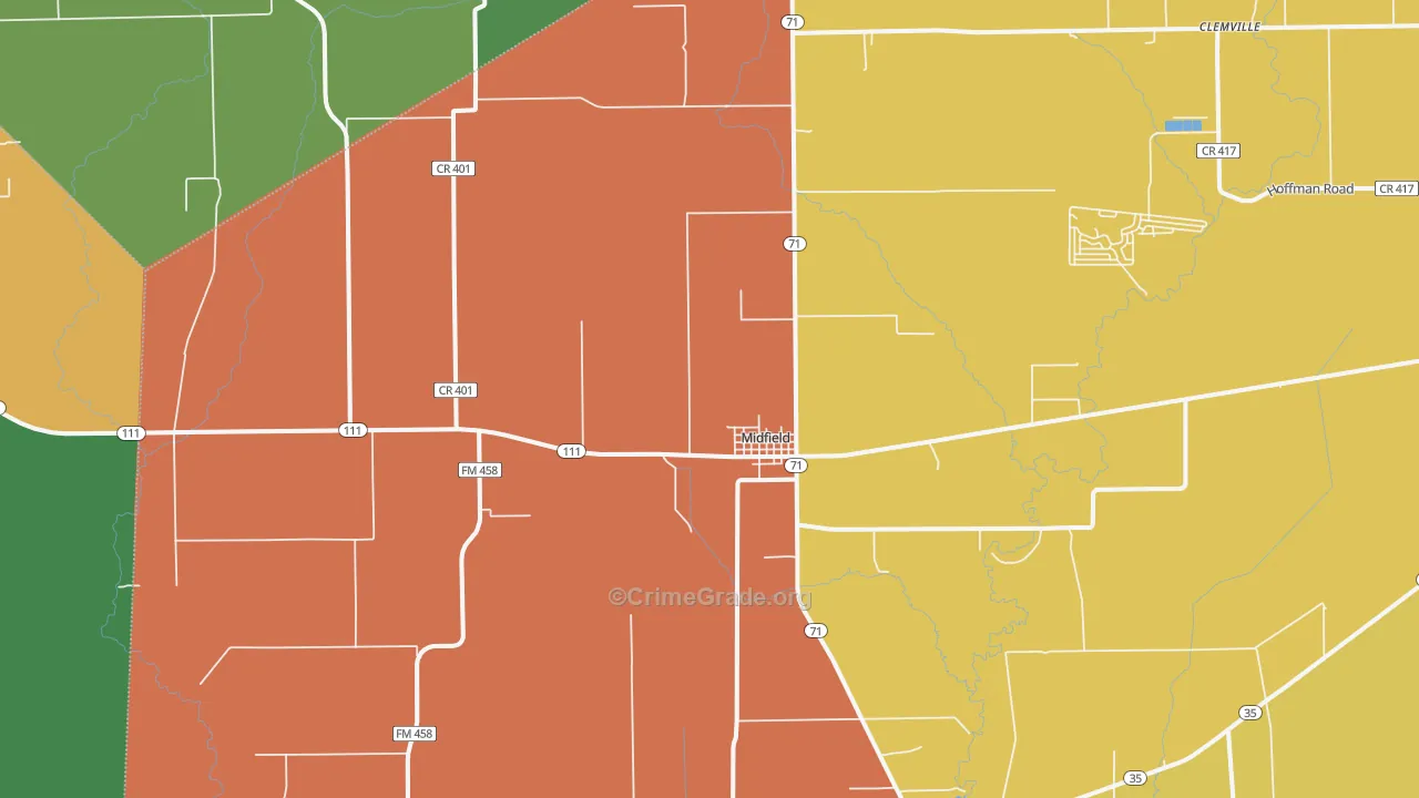 Midfield, TX Map of Assault Rates