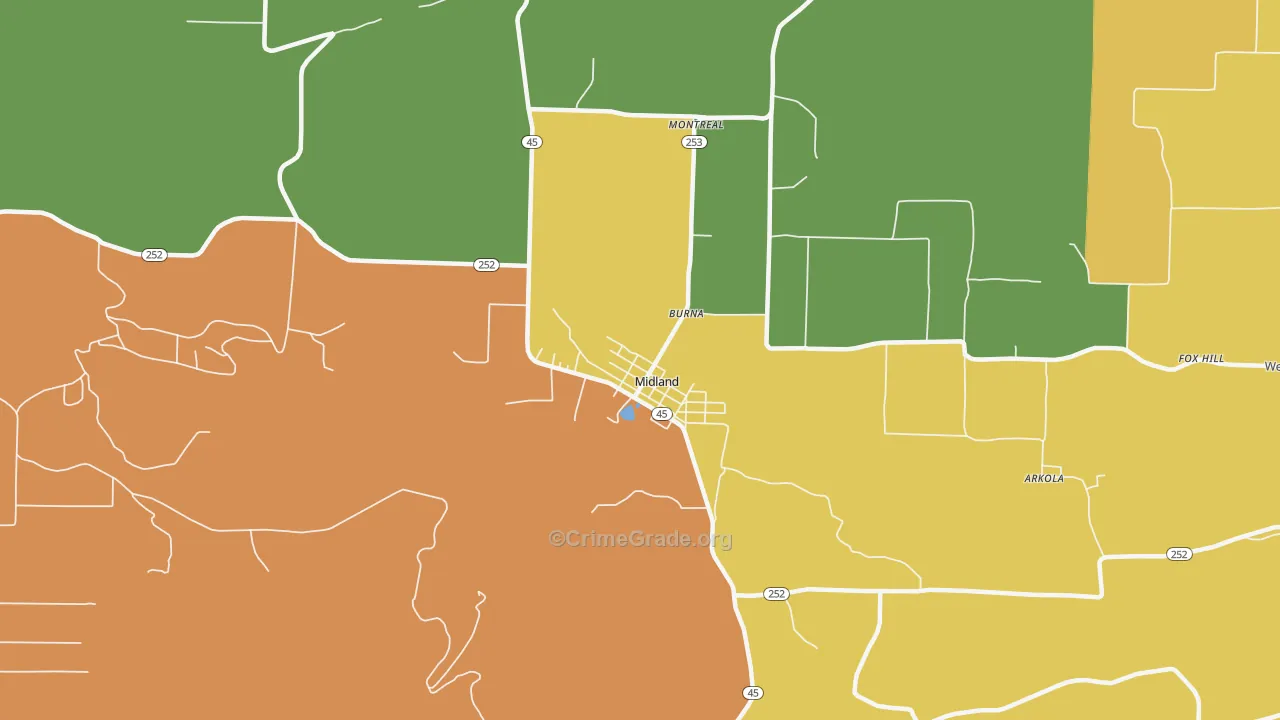 Midland, AR Map of Assault Rates