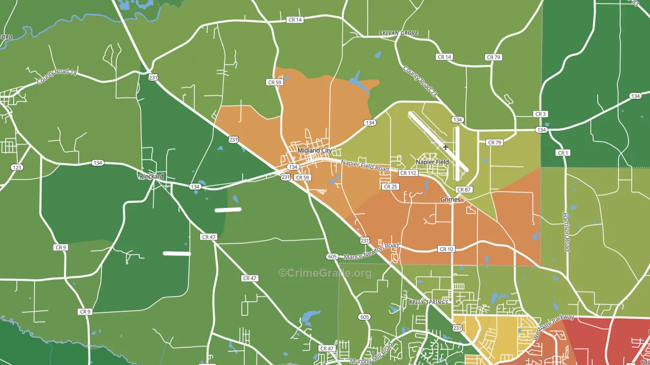 Midland City, AL Map of Assault Rates
