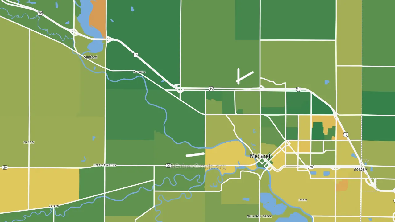 Midland County, MI Map of Assault Rates