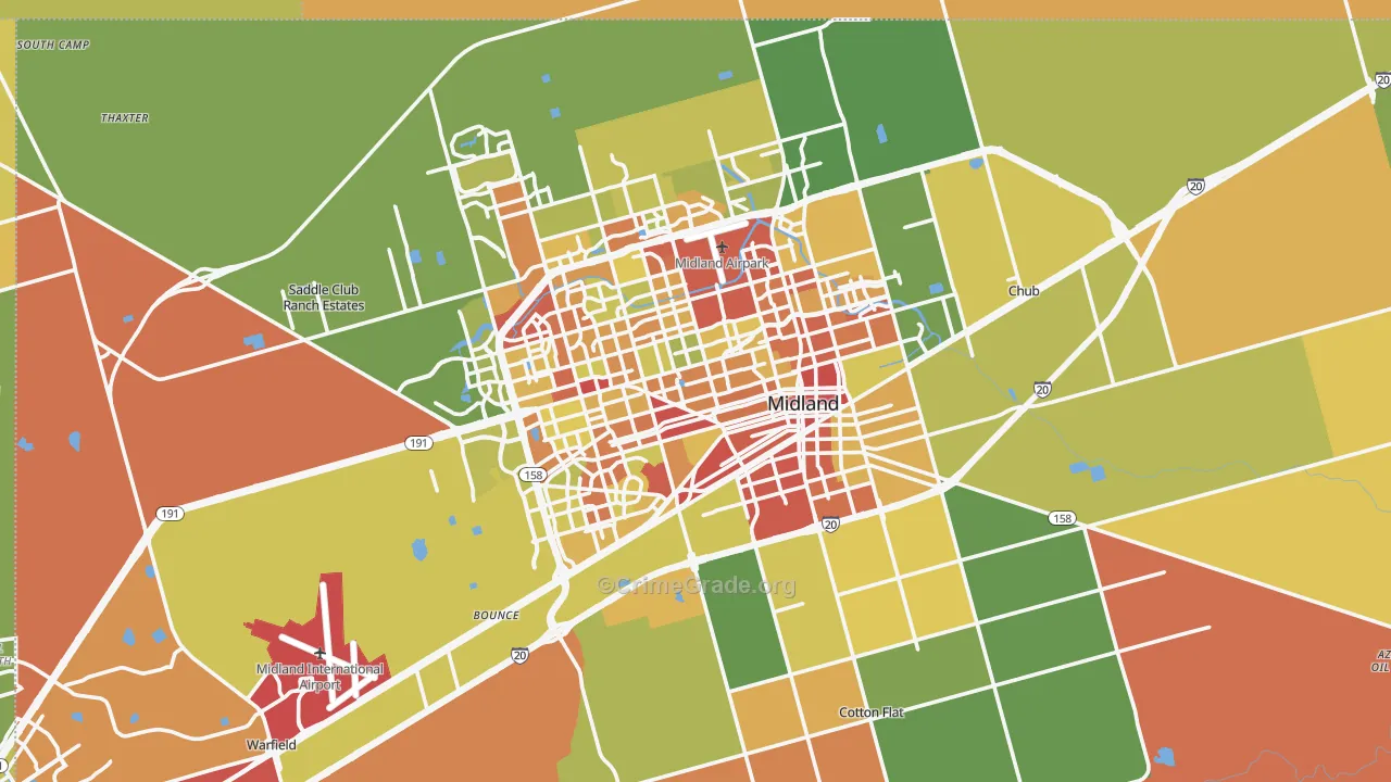 Midland County, TX Map of Assault Rates