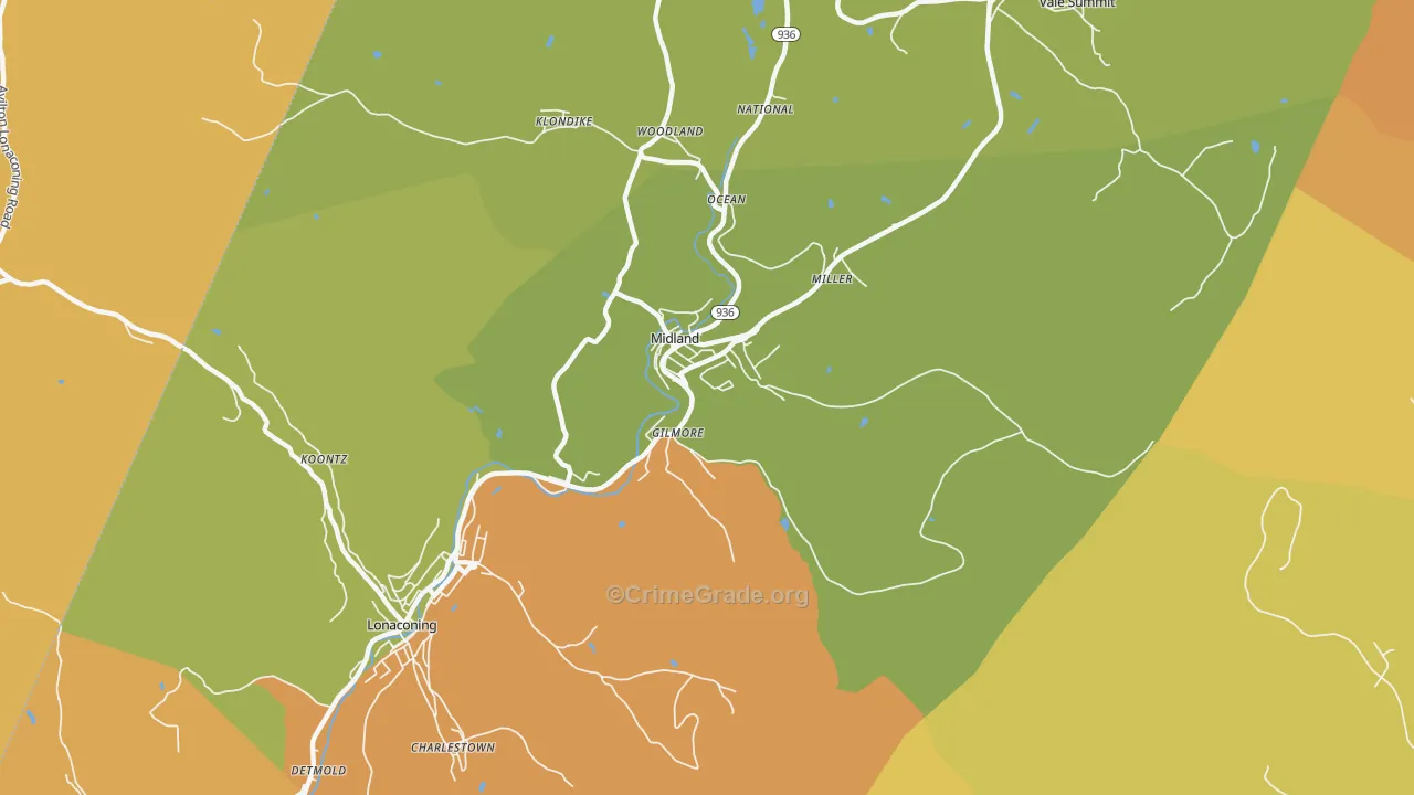 Midland, MD Map of Assault Rates