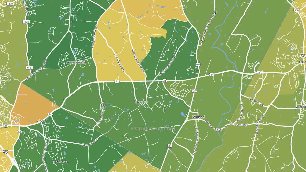 Midland, NC Map of Assault Rates