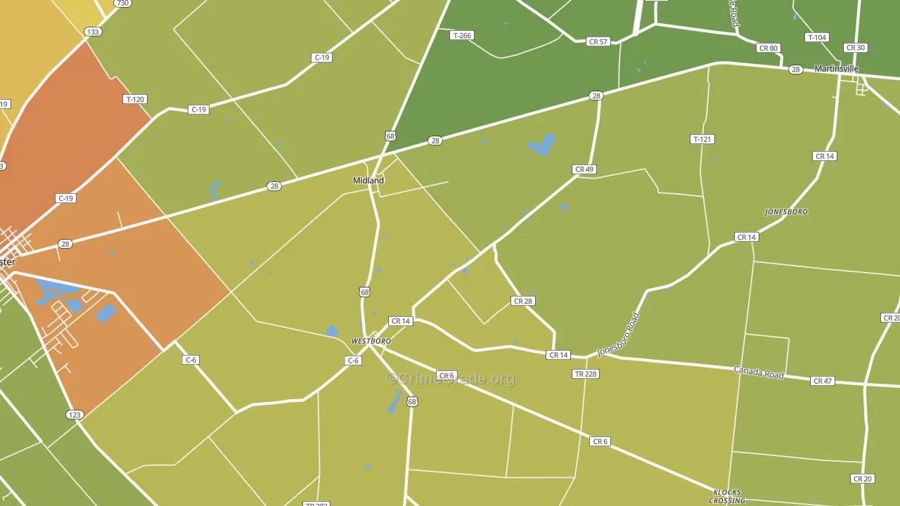 Midland, OH Map of Assault Rates