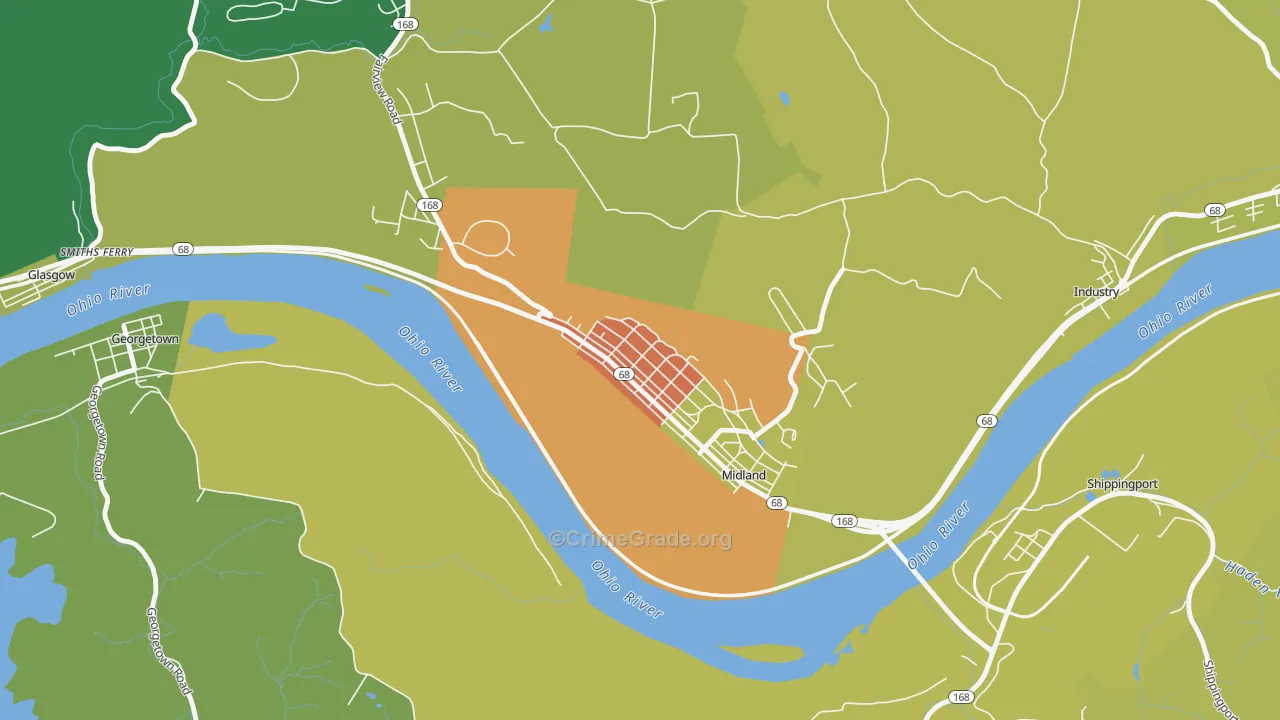 Midland, PA Map of Assault Rates