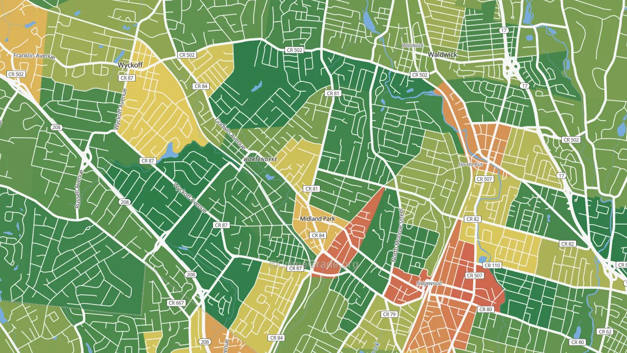 Midland Park, NJ Map of Assault Rates
