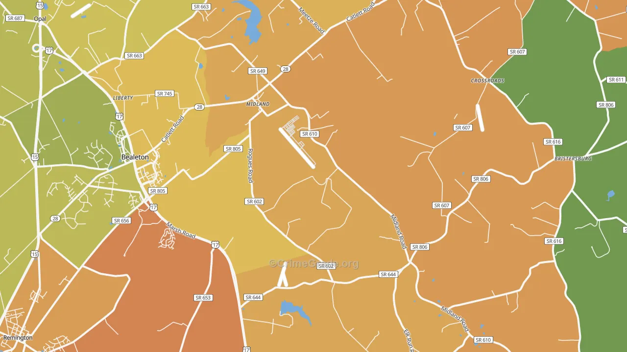Midland, VA Map of Assault Rates