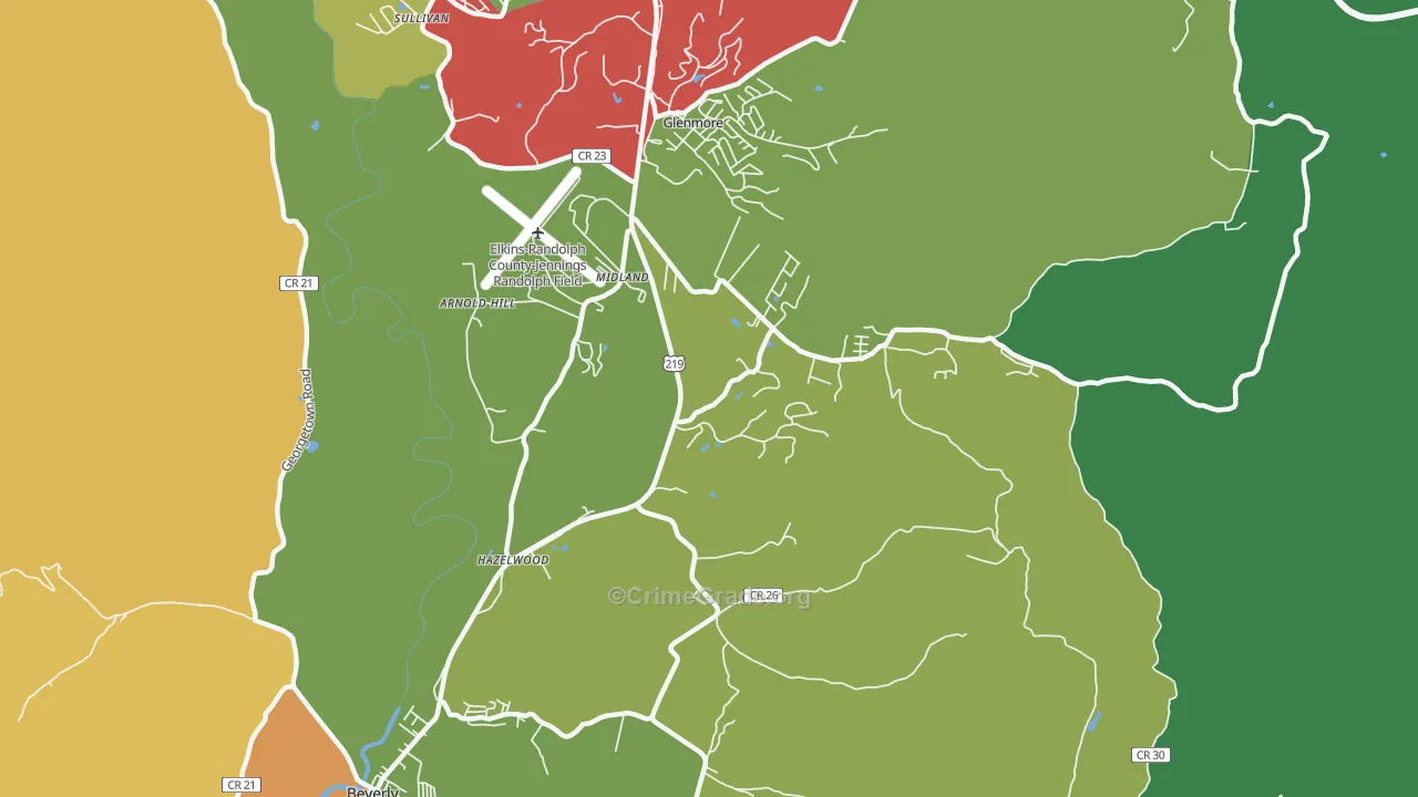 Midland, WV Map of Assault Rates