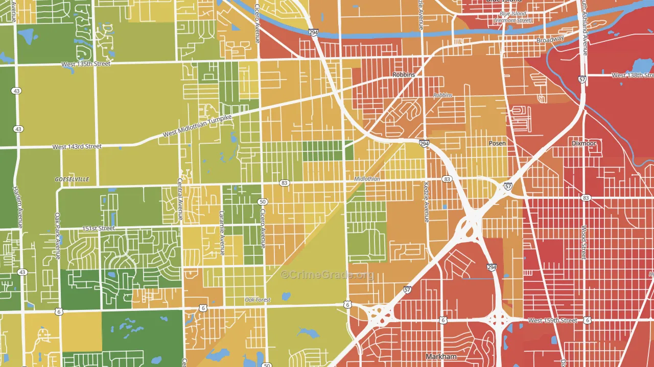 Midlothian, IL Map of Assault Rates
