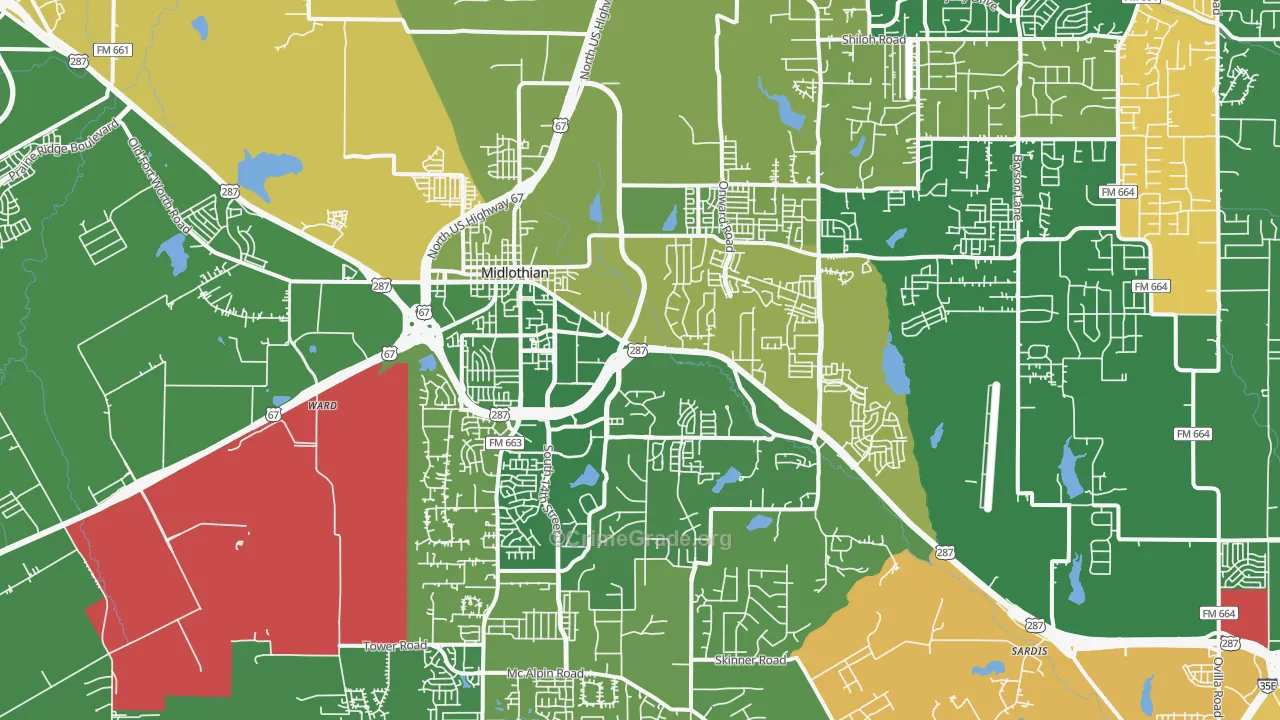 Midlothian, TX Map of Assault Rates