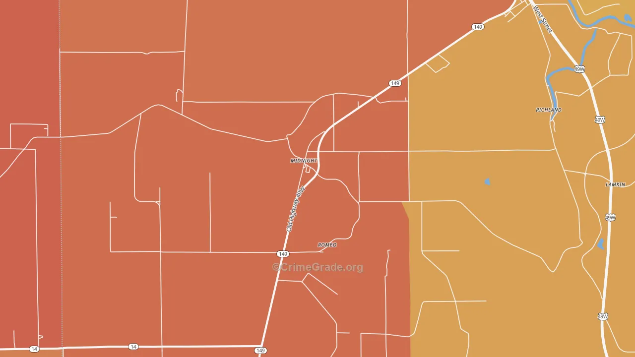 Midnight, MS Map of Assault Rates