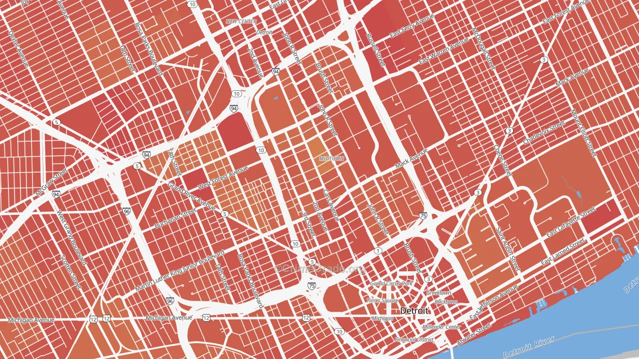 Midtown-Detroit, Detroit, MI Map of Assault Rates