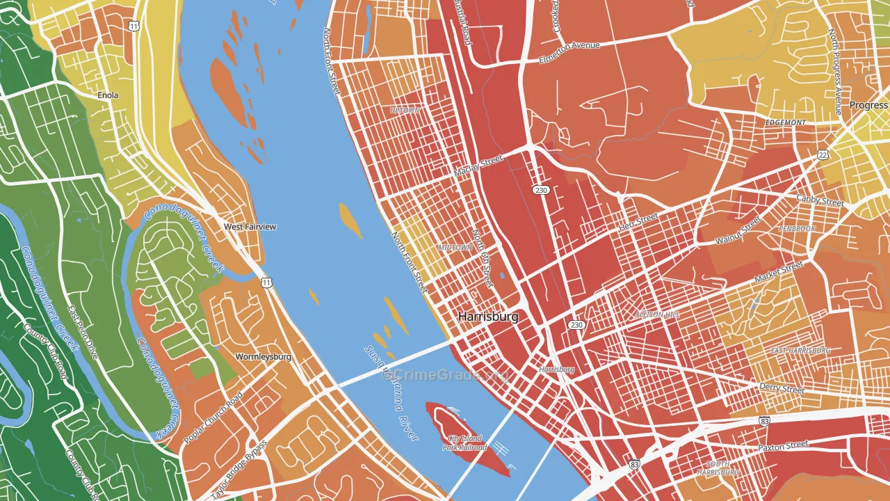 Midtown Harrisburg, Harrisburg, PA Map of Assault Rates