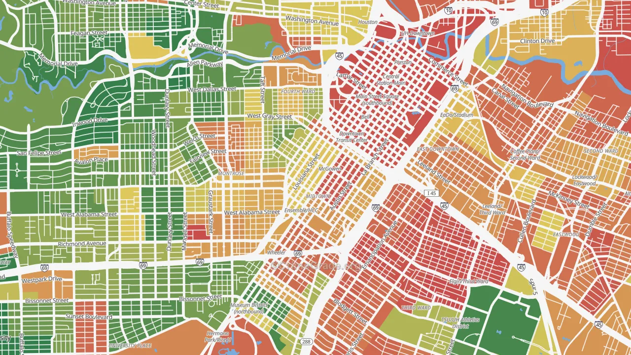 Midtown, Houston, TX Map of Assault Rates