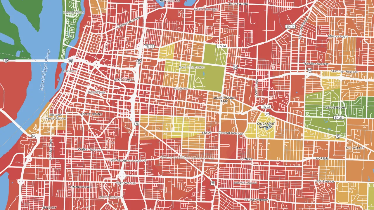 Midtown-Memphis, Memphis, TN Map of Assault Rates