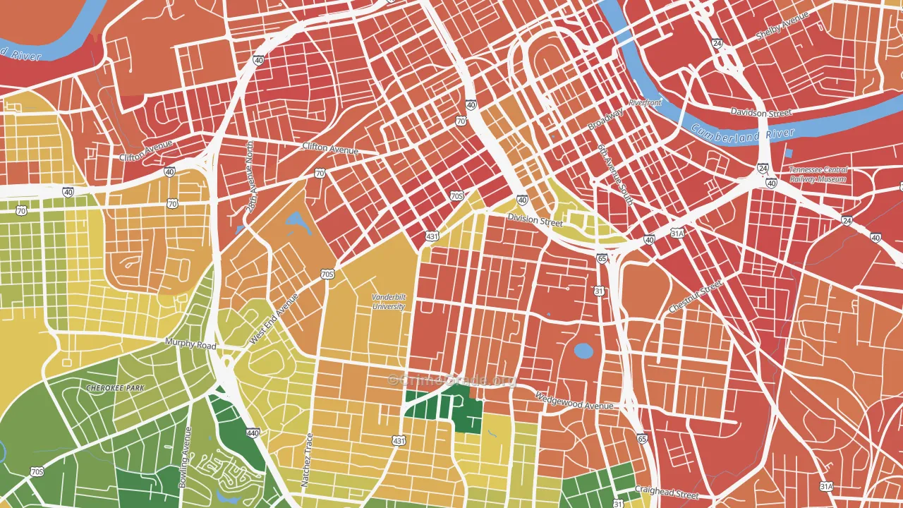 Midtown-Nashville, Nashville, TN Map of Assault Rates