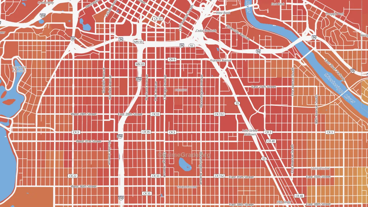 Midtown Phillips, Minneapolis, MN Map of Assault Rates