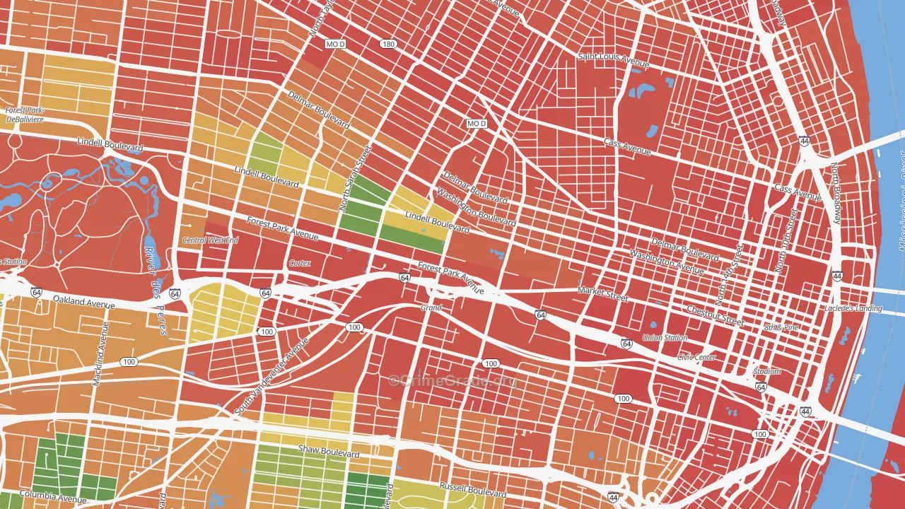 Midtown St. Louis, St. Louis, MO Map of Assault Rates