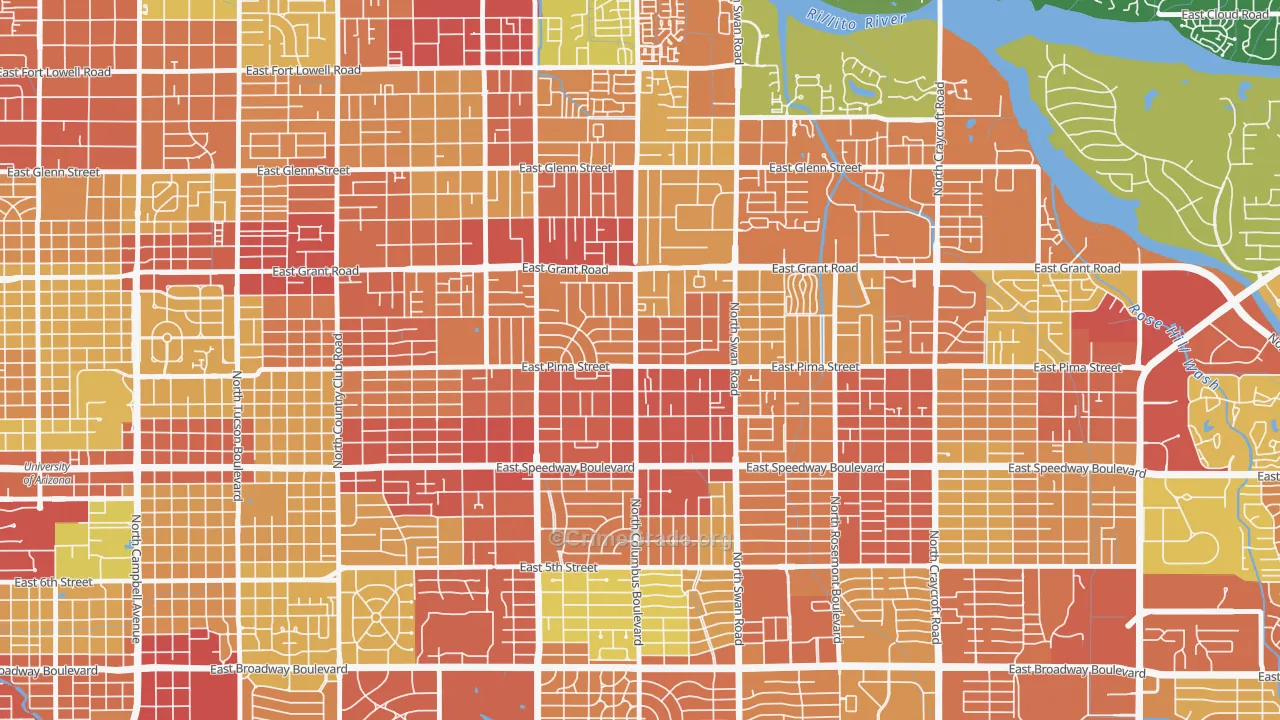 Midtown, Tucson, AZ Map of Assault Rates
