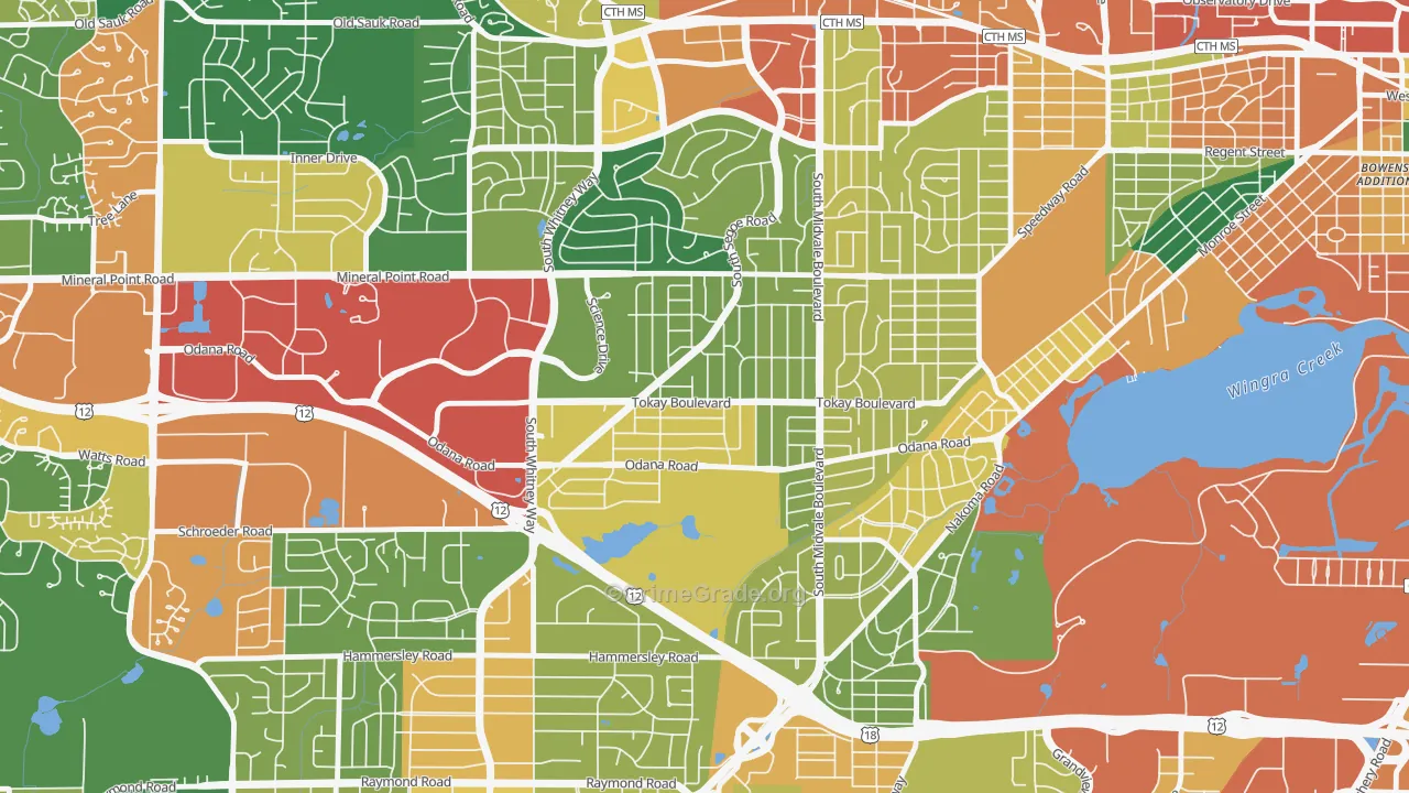 Midvale Heights, Madison, WI Map of Assault Rates