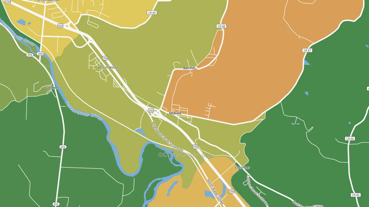Midvale, OH Map of Assault Rates