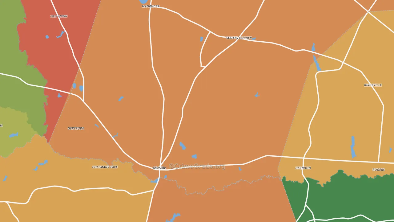 Midville, GA Map of Assault Rates