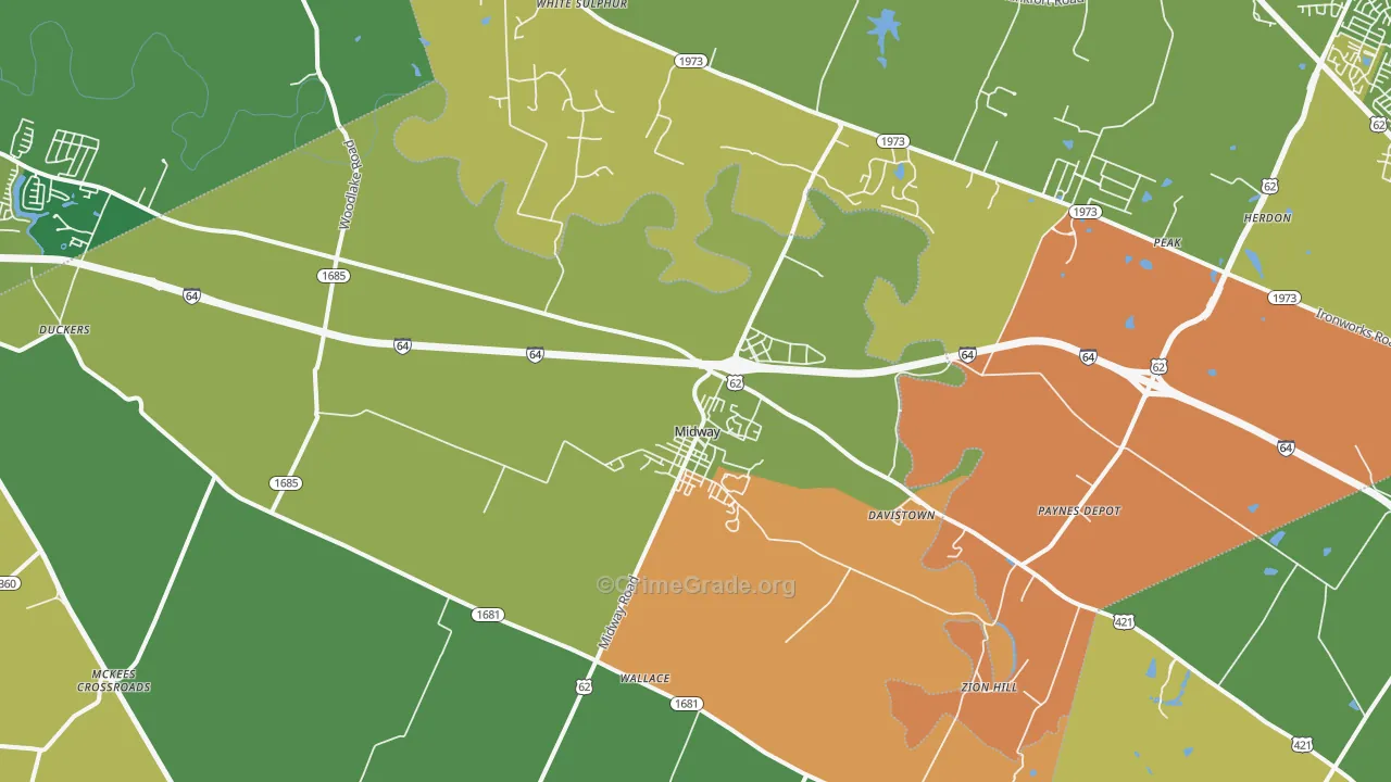 Midway, KY Map of Assault Rates