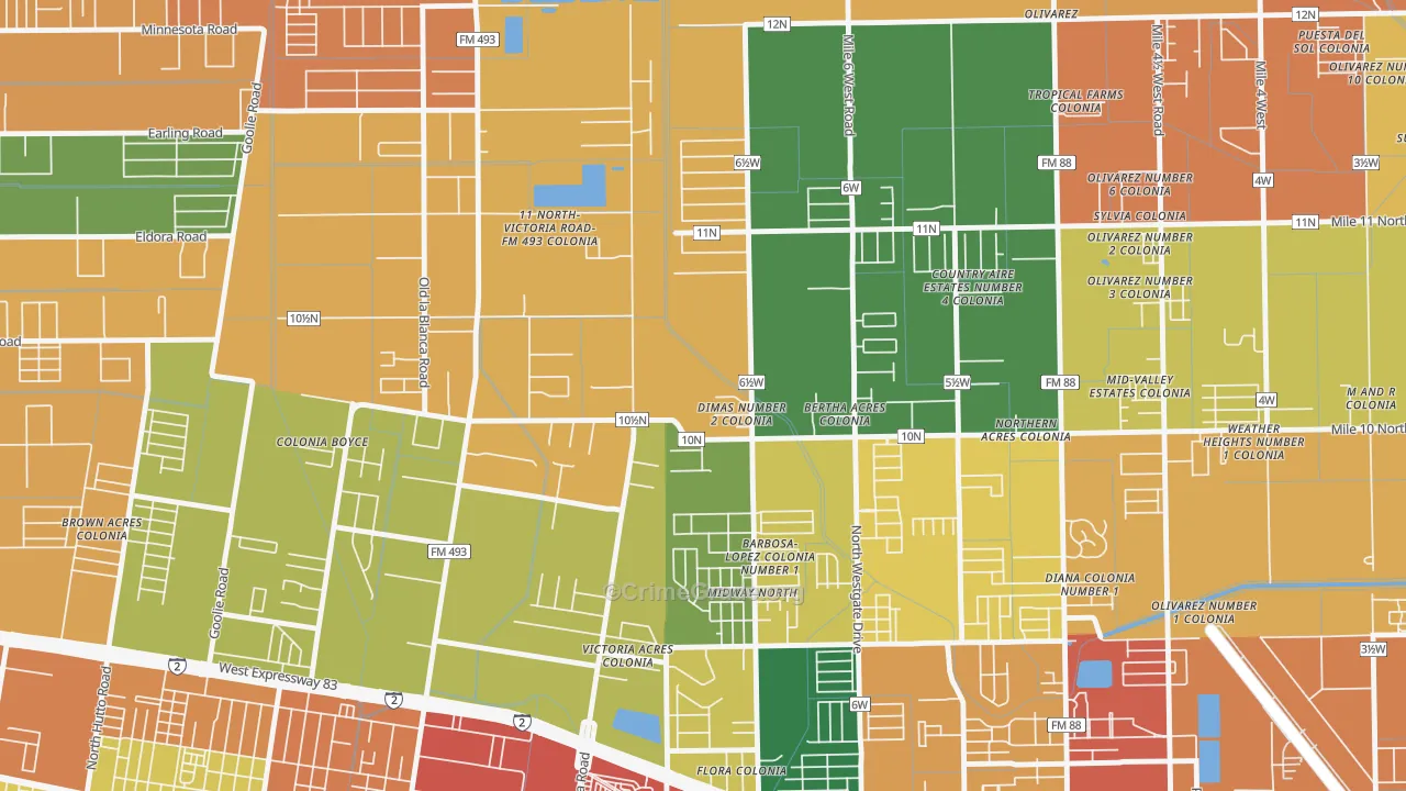 Midway North, TX Map of Assault Rates
