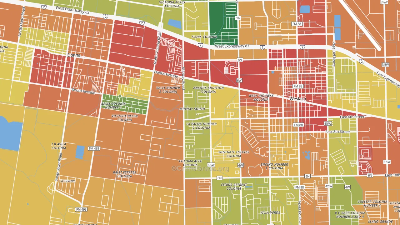 Midway South, TX Map of Assault Rates