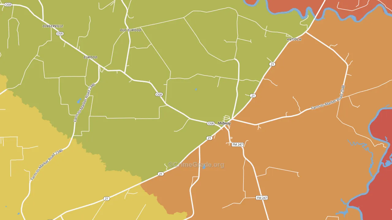 Midway, TX Map of Assault Rates