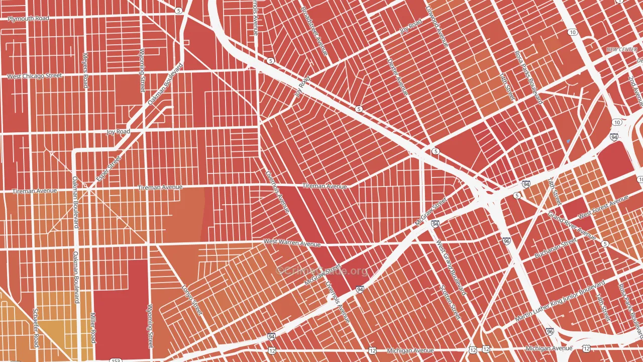 Midwest, Detroit, MI Map of Assault Rates