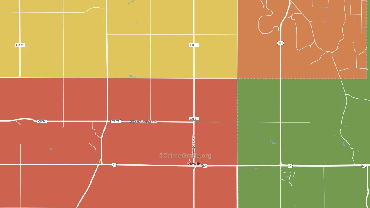 Miesville, MN Map of Assault Rates
